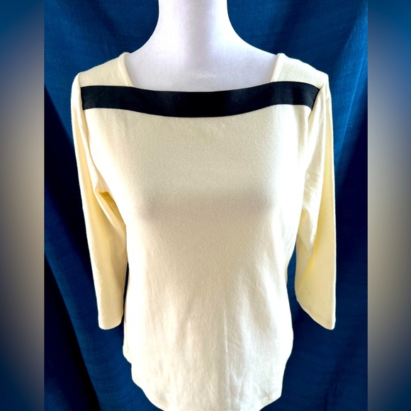 Lauren Ralph Lauren Tops - NWT Lauren Ralph Lauren | Cream 3/4 Sleeve Top Black Stripe Neckline Size Med